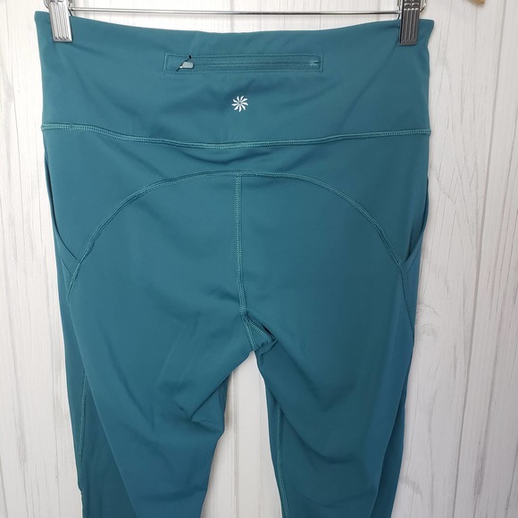 Athleta Size M‎ Lighting Capri Leggings Stash Pockets Mesh Reflective Strip Teal - Picture 4 of 12